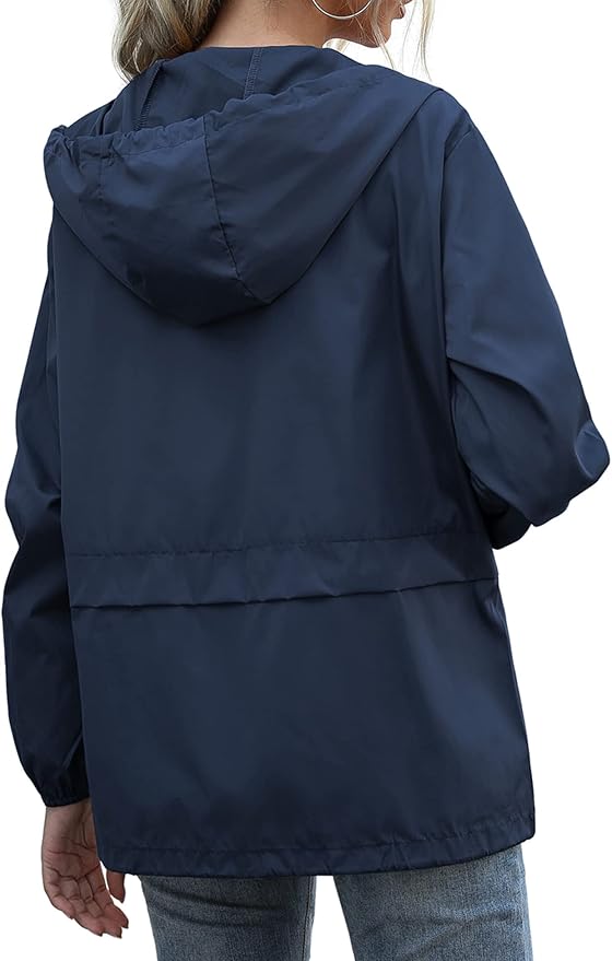 Women's Waterproof Raincoat Lightweight Rain Jacket Hooded Windbreaker with Pockets for Outdoor