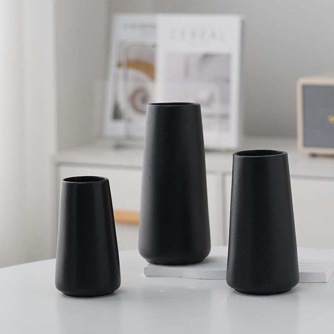 Simple Boho Ceramic Flower Vase for Home Decor (Matte Black,Super Big) | 10'' Modern Vase for Flower Plant Pampas Grass, Fit for Table Shelf Centerpieces, Living Room Kitchen Bedroom Wedding Gift