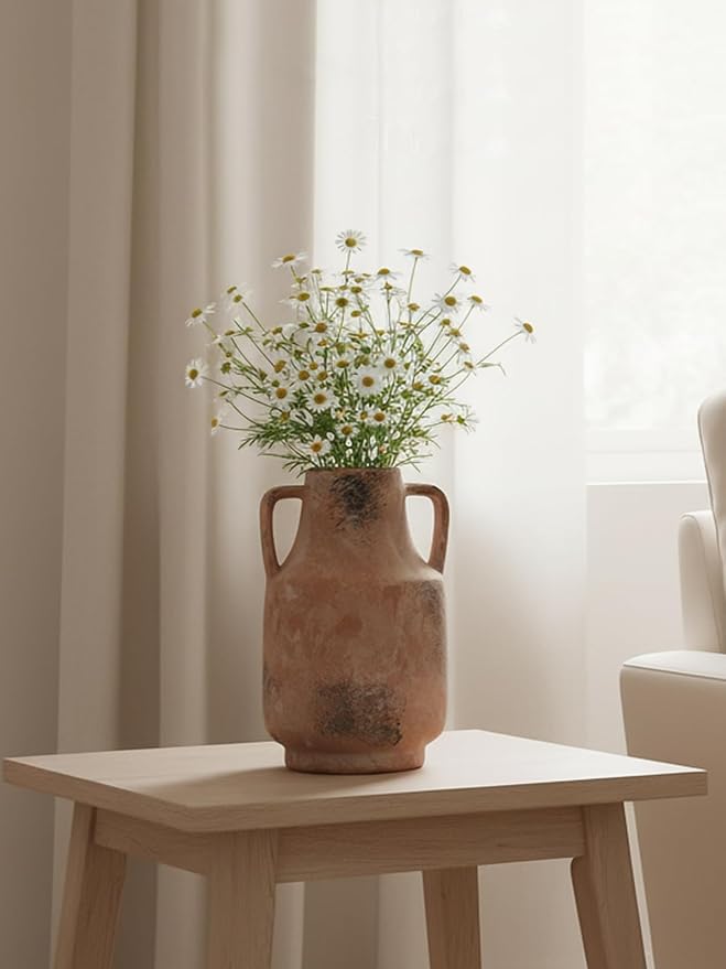 Kanwone Ceramic Vase with Handles, 11 Inch Tall Flower Vase for Centerpieces, Decorative Farmhouse Rustic Vase, Large Terracotta Vases for Home Decor, Living Room, Kitchen, Table, Mantel, Retro