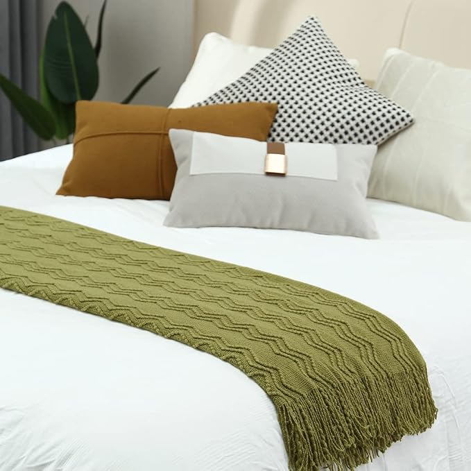 CREVENT Knitted Decorative Throw Blanket for Couch Sofa Chair Bed,Soft Warm Cozy Light Weight for Spring Summer Fall (50''X60'' Avocado Green Christmas Green)