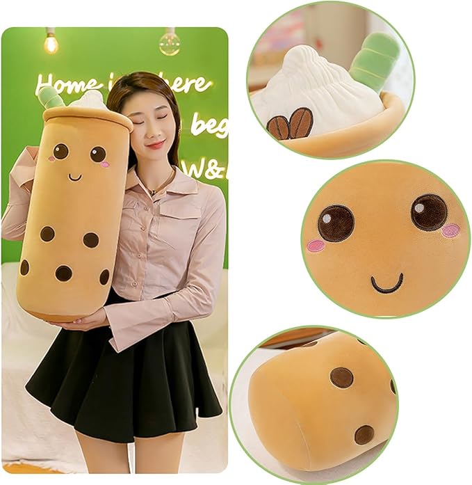 Boba Plush Stuffed Bubble Tea Pillow Soft Adorable Plushies Toys Gifts(Brown,15.6inches)