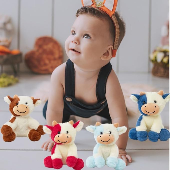 Cow Stuffed Animals Soft Plush Cute Cow Doll for Boys Girls 11.8in (zuo NIU Hong se 30cm)