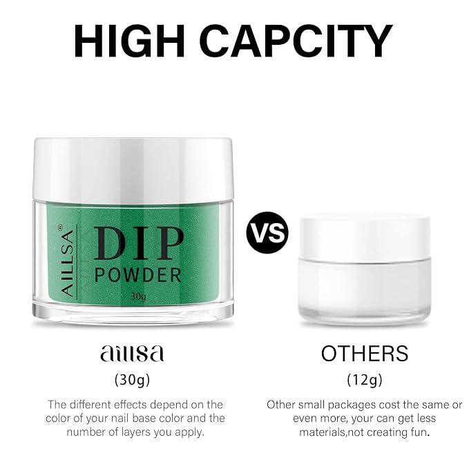 AILLSA Valentine's Day Dip Powder Emerald Green Color | Nail Dipping Powder Fall Winter Gel Dip Powder for DIY Manicure Salon at Home Easy to Use Nail Dip Powder (1 Oz)