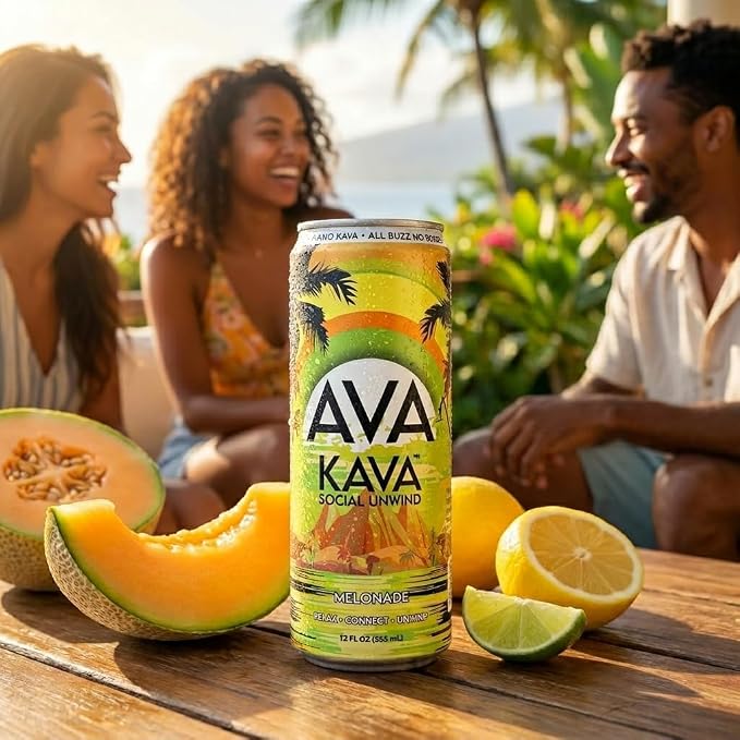 AVA Kava | Alcohol-Free Relaxation Drink | Melonade | Fast Acting Nano Kava • Zero Sugar Alcohols • Vegan • Plant Based • No Preservatives • Natural Flavors • Non GMO • Gluten Free | 12oz Cans (12-Pack)