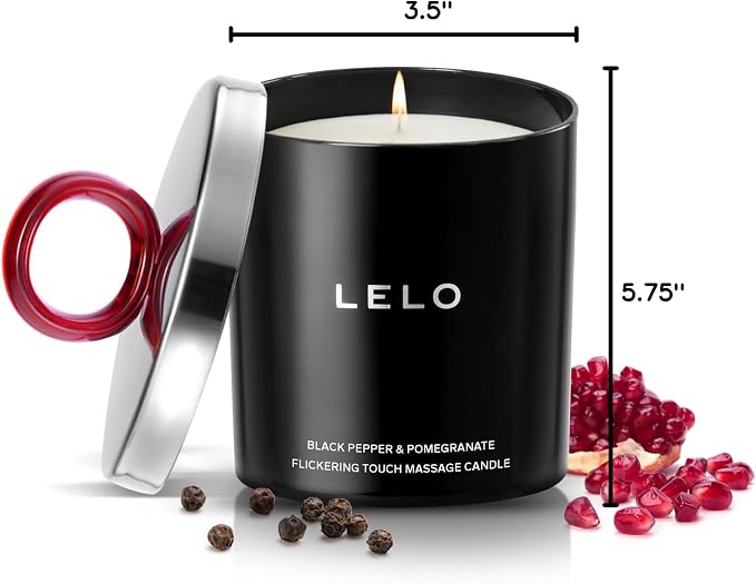 LELO Flickering Touch Massage Candle, Melts into Massage Oil, Scented Candle Body Massage Oil, Luxury Skin Treatment, Black Pepper & Pomegranate Scent