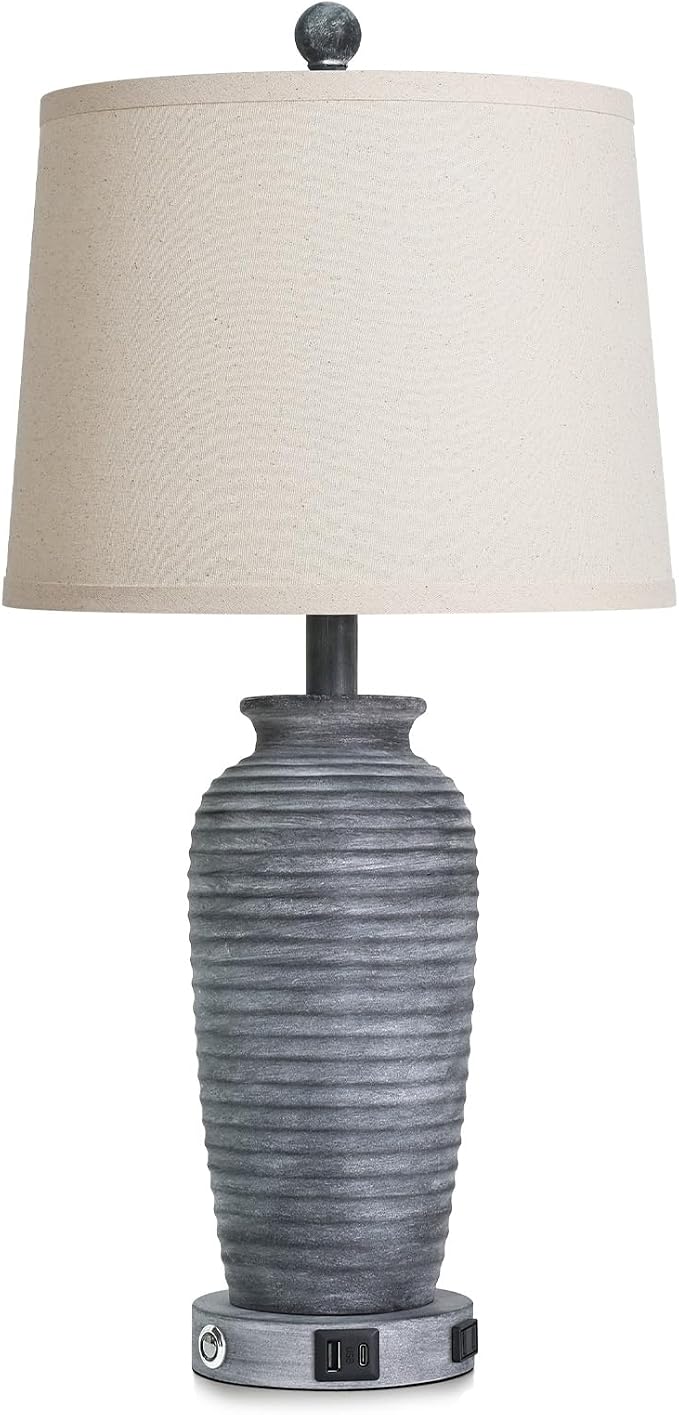CINSARY 25" Retro Distressed Black Farmhouse Jar Table Lamps Set of 2, 3 Way Touch Control Rustic Bedside Lamps with USB A+C Ports & AC Outlet, Pot Nightstand Lamps for Bedroom Living Room