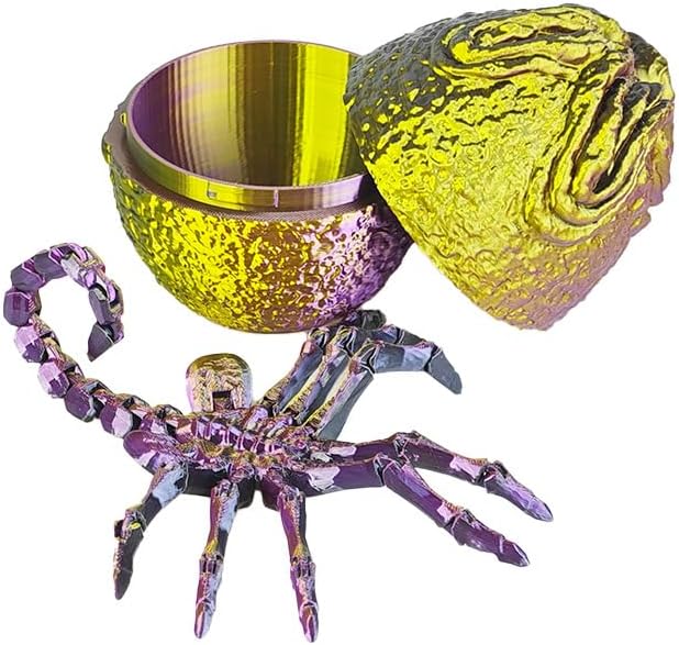 3D Printing one-Piece Articulated Movable face-Hugging Bug Alien Bug Egg Toy Desktop Decoration, Creative Ornaments, Adults Fidget Toys (Purple Gold - Facehugger + Alien Eggs)