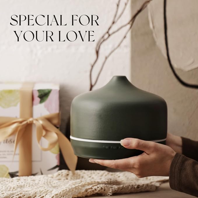 Porseme 500ml Glass Essential Oil Diffuser Aromatherapy Ultrasonic Cool Mist Humidifier 15-21 Running Hours Waterless Auto-Off Air Diffusers for Sleeping Yoga Working Spa(Hunter Green)