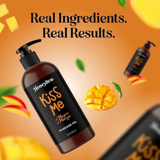 Mango Sensual Massage Oil for Couples - Alluring Tropical Full Body Massage Oil for Date Night and Nourishing Body Moisturizer with Sweet Almond - Vegan Non Greasy & Smooth Gliding Formula (16 Fl Oz)