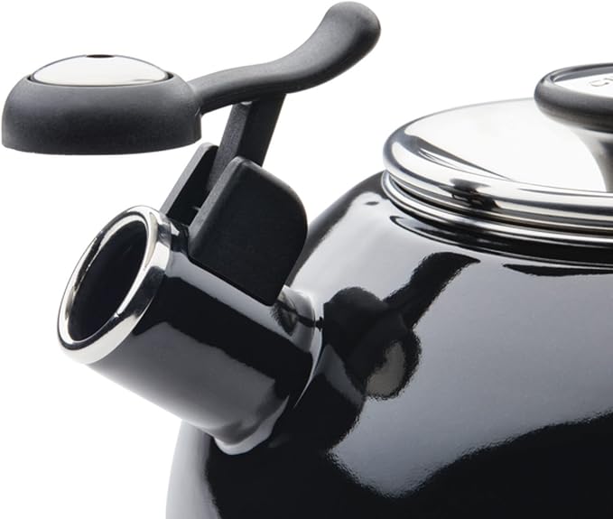 Circulon Enamel on Steel Whistling Induction Teakettle, Tea Kettle for Stovetop with Flip-Up Spout, 2-Quart, Black