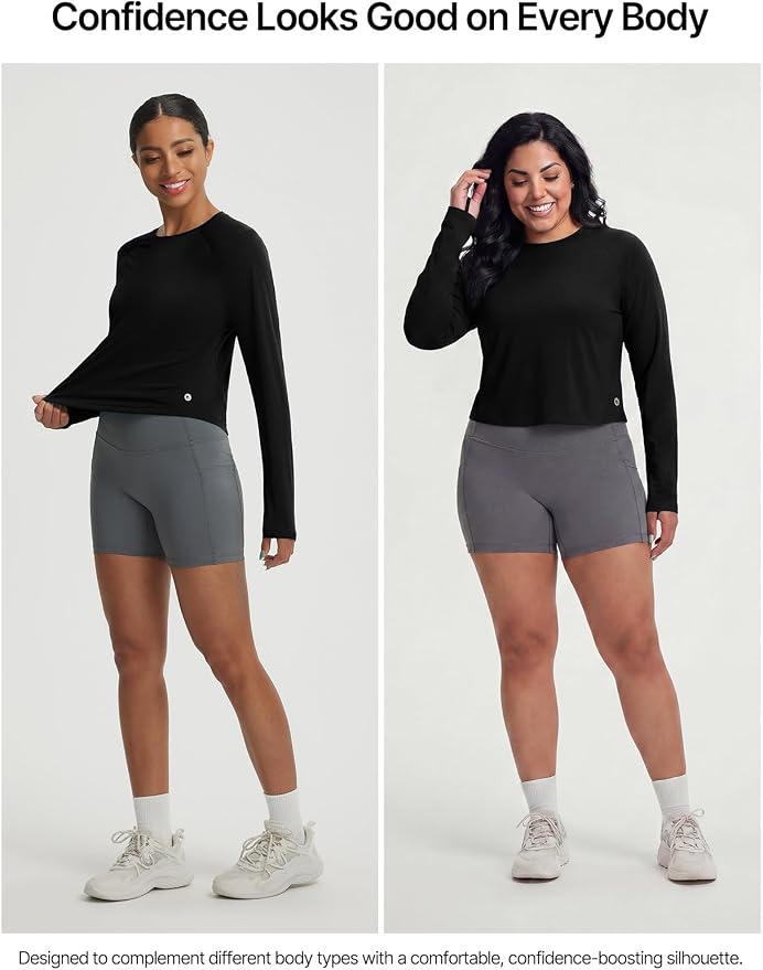 baleaf Women's UPF 50+ Long Sleeve Sun Shirts Crop Rash Guard UV Workout Tops SPF Slim Fit Lightweight Athletic Hiking