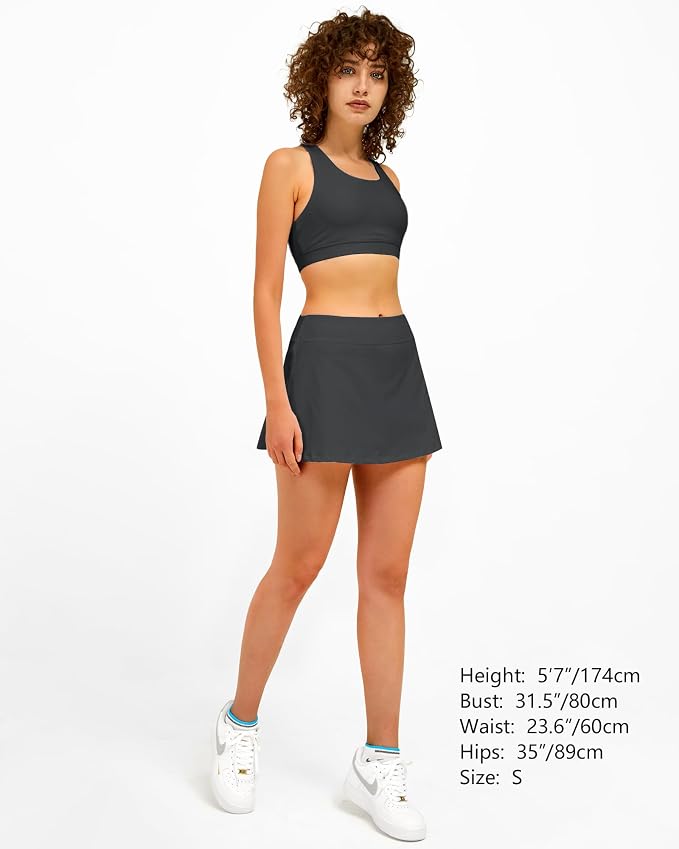 Stelle Women Tennis Skirt High Waisted Athletic Golf Skorts with Pockets | Tummy Control, Built-In Shorts, Deep Pockets, Pleated, Breathable, Lightweight, Tennis, Golf, Pickleball, Running, Workout