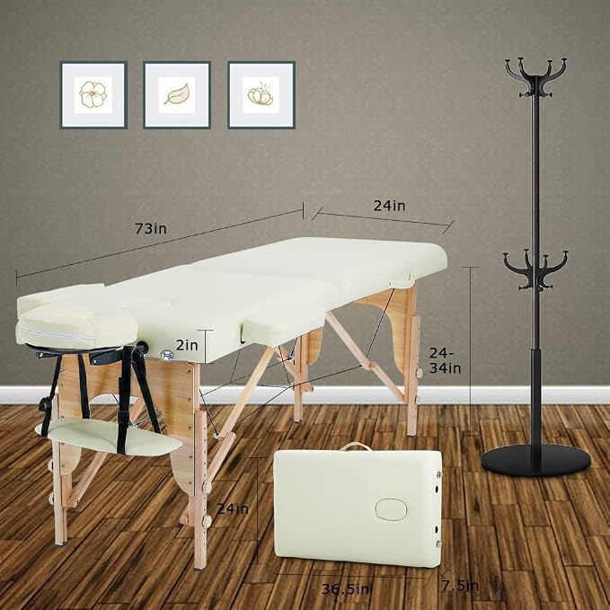 BestMassage Massage Bed Portable Massage Table 2 Folding Lash Bed Height Adjustable 24 Inch Wide Spa Table with Non-Woven Bag for Spa Footmassage Facial CareSpa Tattoo