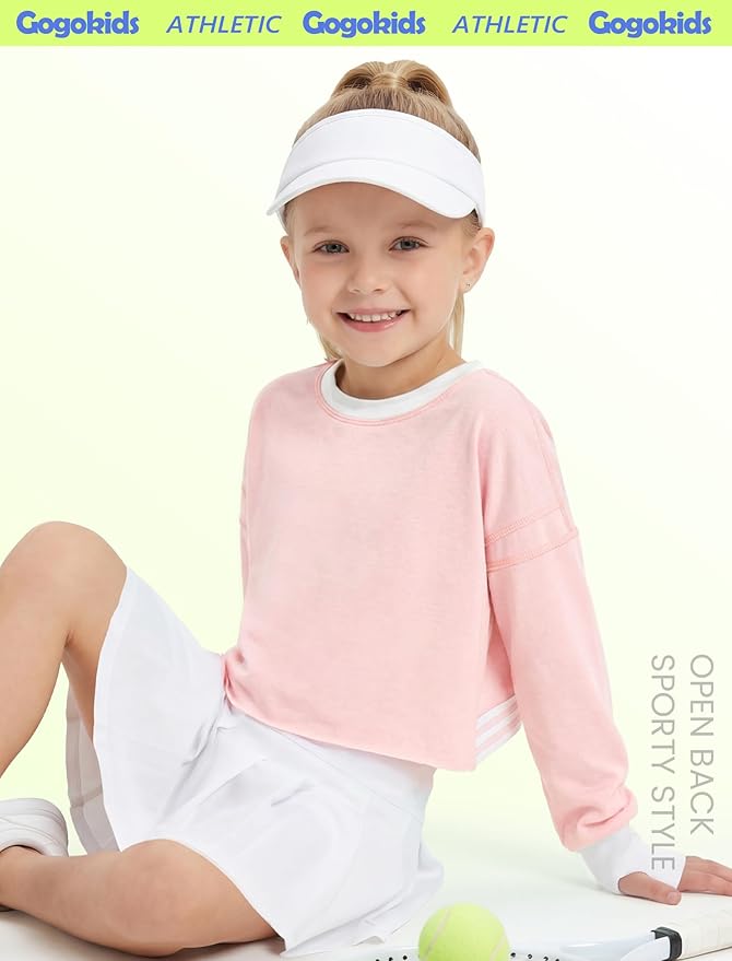 Gogokids Girls Shirts Long Sleeve Athletic Shirts Open Back Tops Active Sports Tshirts Yoga Workout Crop Tees 5-14 Years
