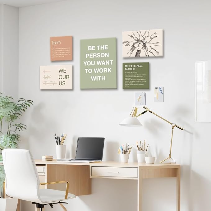 YEOION Motivational Office Wall Art Set of 6,Teamwork Canvas Frame Artwork | Team Work Wall Art for Office Workplace School Offices/Work Office Decor Aesthetic