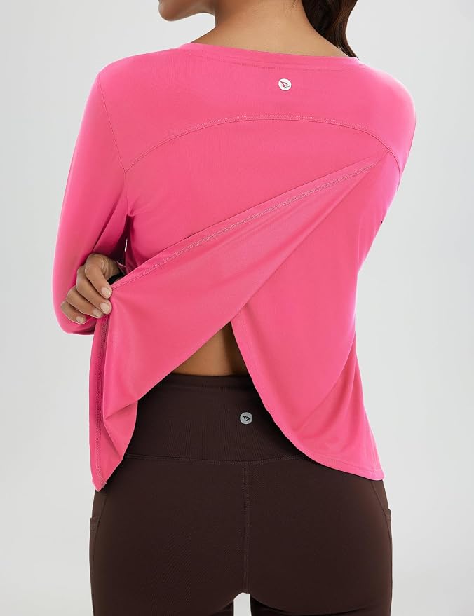 baleaf Women's Long Sleeve Workout Tops Running Sun Shirts Split Back | UPF 50+, Quick Dry, Lightweight, Breathable, Moisture-wicking, SPF, UV, for Athletic, Gym, Hiking, Tennis, Outdoor