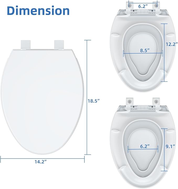 Elongated Toilet Seat, Toilet Lid Slow Close Quiet No Thud, Magnets Down Lock Quick Release Full Flat Potty Training Toilet Seat with Child Toddler Seat White, 19" Bunk Cover