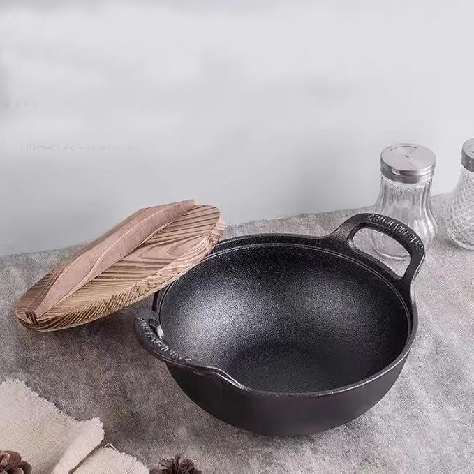 11 inch Cast Iron Wok with Lid and Handles, Grilling Wok, Use in the Oven, on the Stove, or on the Grill (Wok with Lid 11 inch)