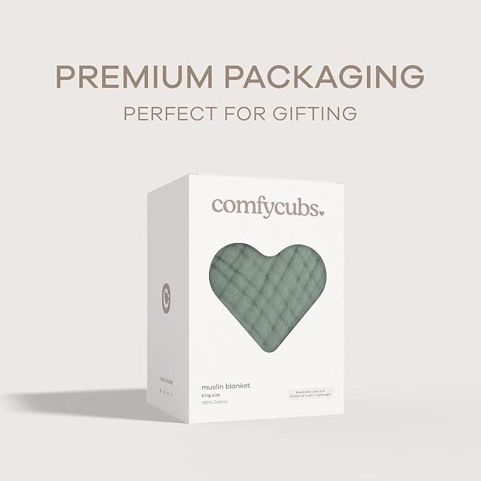 Comfy Cubs Adult Muslin Blanket 108x90” King Swaddle Blankets, Fern | 6 Layer Soft, Breathable & Lightweight Muslin Adult Blanket - Machine Washable & Designed in the US Bedding for All Seasons