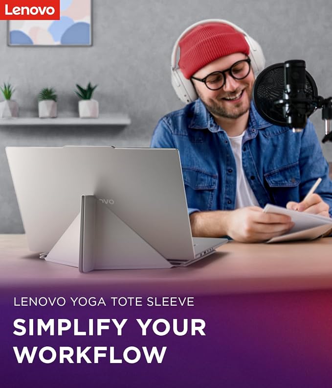Lenovo Yoga Tote Sleeve Case for Laptops with 16-inch Display, Multi-Compartment Organizer with Convertible Stand, Lightweight Protective Polyester & Microfiber Sleeve, Seashell