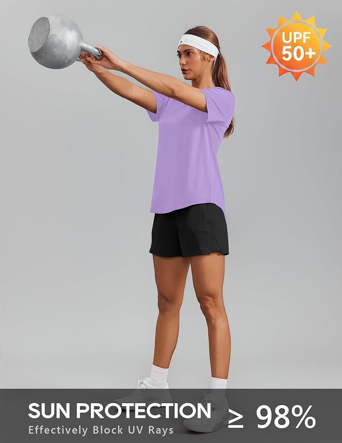 PINSPARK Soft Workout Tops for Women Short Sleeve V Neck Moisture Wicking UPF 50+ Sun Protection Quick Dry Gym Shirts