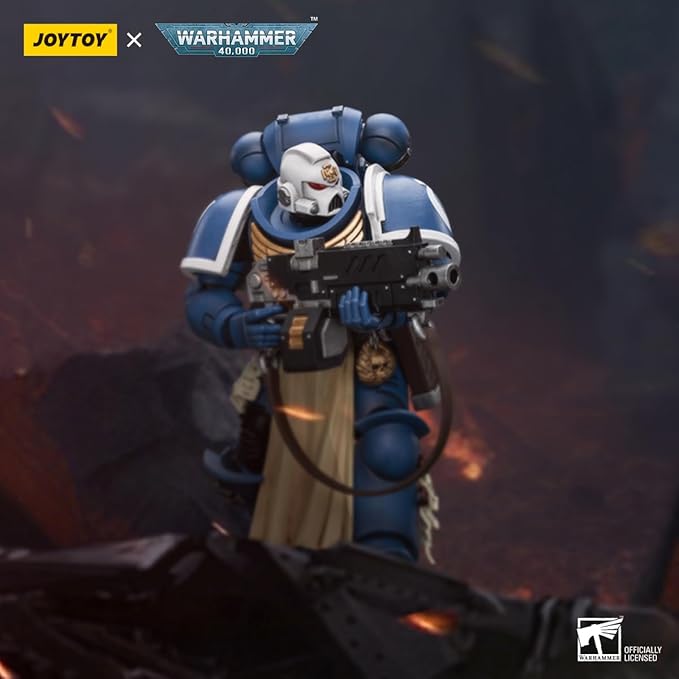 YIZRIO JoyToy Warhammer 40K Ultramarines Sternguard Veteran with Auto Bolt Rifle 1:18 Scale Action Figure Mecha Joy Toy Collection Model 4.76 inch