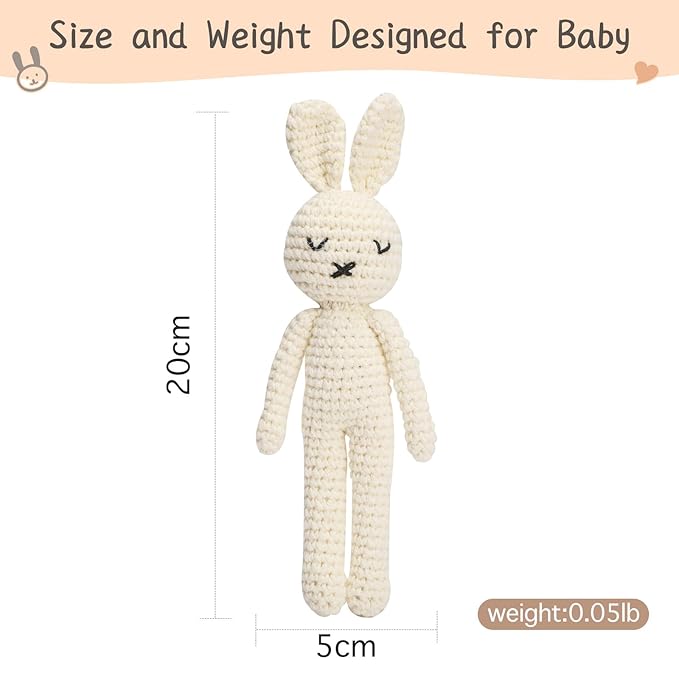 Baby Rattle Crochet White Bunny Doll Baby Toys Handmade Newborn Toy Early Development Grips Stuffed Animal Organic Rattle (Bunny Doll)