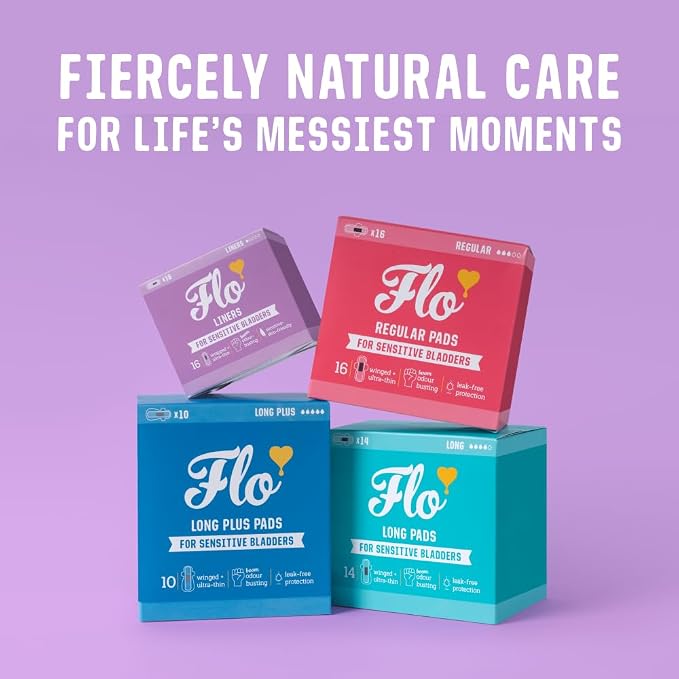 Flo - Sensitive Bladder Regular Pads (16 Pack) - Wrapped, Ultra-Thin - Absorbent & Breathable - Charcoal Core - Made with Organic Bamboo - Incontinence Pads for Women - Vegan & Cruelty Free