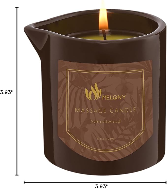 MELONY Massage Oil Candle for Pure Relaxation - 8.1 oz - Moisturizing Essential Oil Body Massage Candle for Home Spa- Amazing Gift for Women & Men (Sandalwood)
