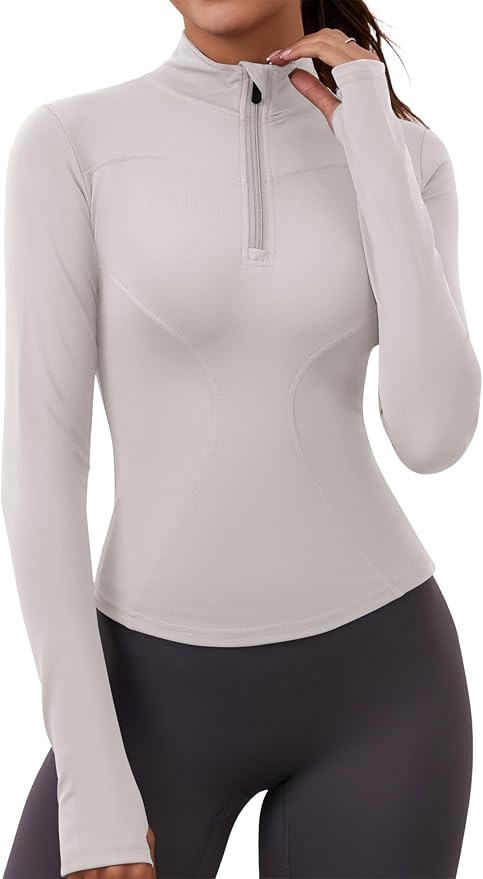 LOMON Womens Long Sleeve Workout Tops Quick Dry Quarter Zip Pullover Crop Yoga Athletic Slim Fit Shirts