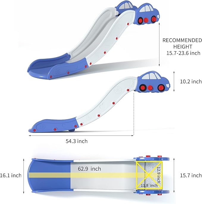 Toddler Slide for Bed Couch for Stairs Slide Extended Widened Plastic Indoor Toy Easy to Assemble Store Car Blue Plus