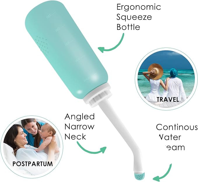 Peri Bottle Postpartum, RUFCRIL 500ml Portable Bidet, Upside Down Perineal Wash Bottle, Boilable TPE, Travel Bag, for Perineal Care, Hemorrhoid Care, Feminine Cleansing & Baby (Green)