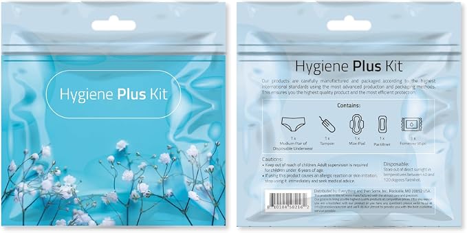 Hygiene Plus Bulk Period Kit with Disposable Underwear (Medium) – Complete Menstrual Care Kits for Schools, Healthcare & Organizations – Includes Tampon, Maxi Pad, Pantyliner & Wipe (1)