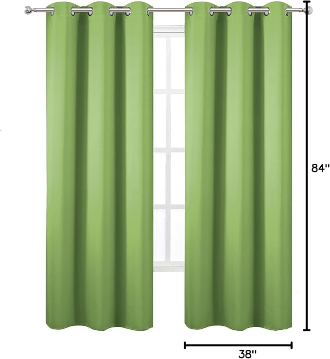 LEMOMO Light Green Thermal Blackout Curtains/38 x 84 Inch/Set of 2 Panels Room Darkening Curtains for Bedroom
