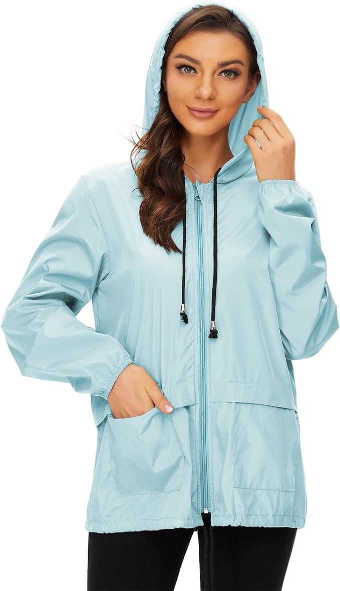 Zando Lightweight Rain Jacket Women Packable Waterproof Raincoat with Hood | Windbreaker Jacket Women, Light Raincoats for Drizzle, Rain Coats for Travel, Hiking and Commute