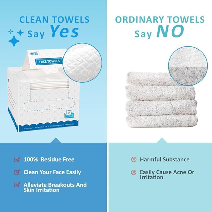HOMEXCEL Face Towels, 200 Count (4 Box) Disposable Face Towelettes, Biodegradable Makeup Remover Dry Wipes, Super Soft Clean Facial Towels Wash Cloth for Sensitive Skin