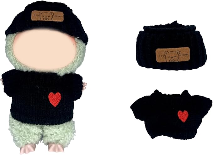 17cm Doll Clothes(NO Doll), Cute Dolls Outfit Accessories with Black Sweater & Knit Hat Small Kawaii Clothes Set for Dolls (Style 1)