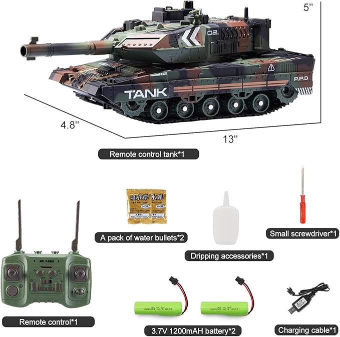 RC Tank That Shoots for Kids - 2.4Ghz Remote Control Army Tank Toys with Auto Demo Sound Light Smoke - 13 Channel Military Vehicles Model Gift for Adults Boys Age 6-8 9-12, Army Beige, Army Green