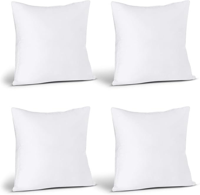 Utopia Bedding Throw Pillows, Decorative 16x16 Pillow Inserts, Set of 4 | Down alternative pillow insert with plush fluffy fill for beds sofas couches and chairs. Suitable for indoor outdoor use.