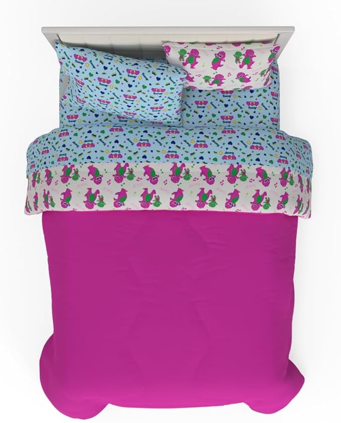 Barney & Friends Bedding 7 Piece Super Soft Reversible Comforter and Sheet Set with Sham, Full, (Officially Licensed Product) By Franco