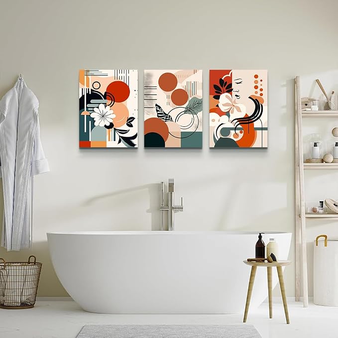 MHARTK66 Canvas Wall Art For Bedroom & Living Room - Boho & Vintage Flowers Wall Painting - Abstract Art - Ready To Hang - Framed Wall Pictures - 3 Panels