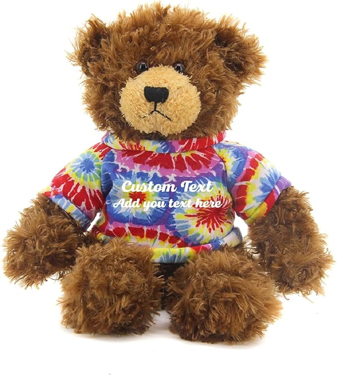 Customized Chocolate Brandon Bear - 12 inch Personalized Stuffed Bear Plush Toy - Perfect Custom Shirt Bear Gift for Graduation Valentines Graduation Easter Holidays (Tiedye Shirt)