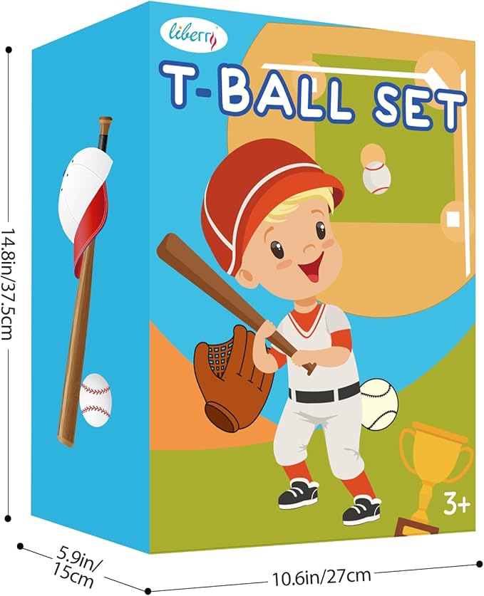 Liberry Adjustable T-Ball Set for Kids and Toddlers, Includes Kids Baseball Bat, Adjustable Height Tee Ball Stand, 4 Balls and Weighted Base, Sports Game Toy Gift for Boys Girls (Pink)