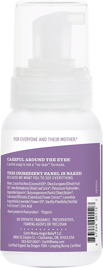Earth Mama Calming Lavender Baby Wash Liquid Foaming Hand Soap, Organic All-Purpose Lavender Body Wash for Sensitive Skin, Castile Soap with Coconut Oil, Shea Butter, Calendula, & Aloe, 5.3Fl Oz (2PK)