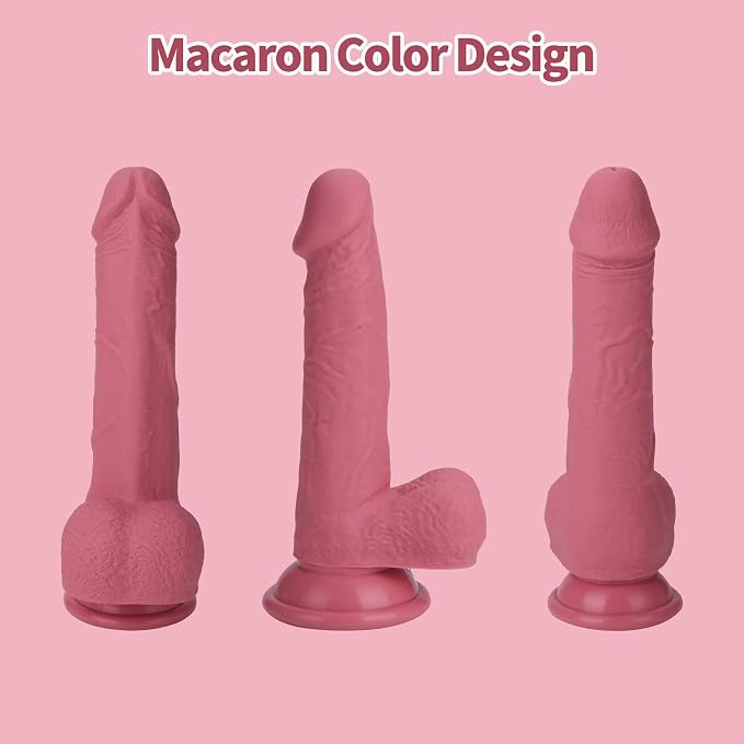 6.5 Inch Beginner Silicone Dildo with Flared Suction Cup Base for Hands-Free Play, Flexible Dildo with Curved Shaft and Balls for Vaginal G-Spot and Anal Prostate Pink