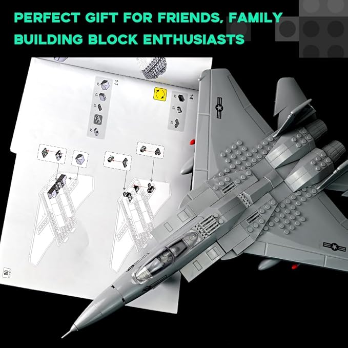 ArtorBricks F-15 Eagle Fighter Airplane Military Building Set - 223 Piece Model Kit for Adults, Collectors & Hobbyists
