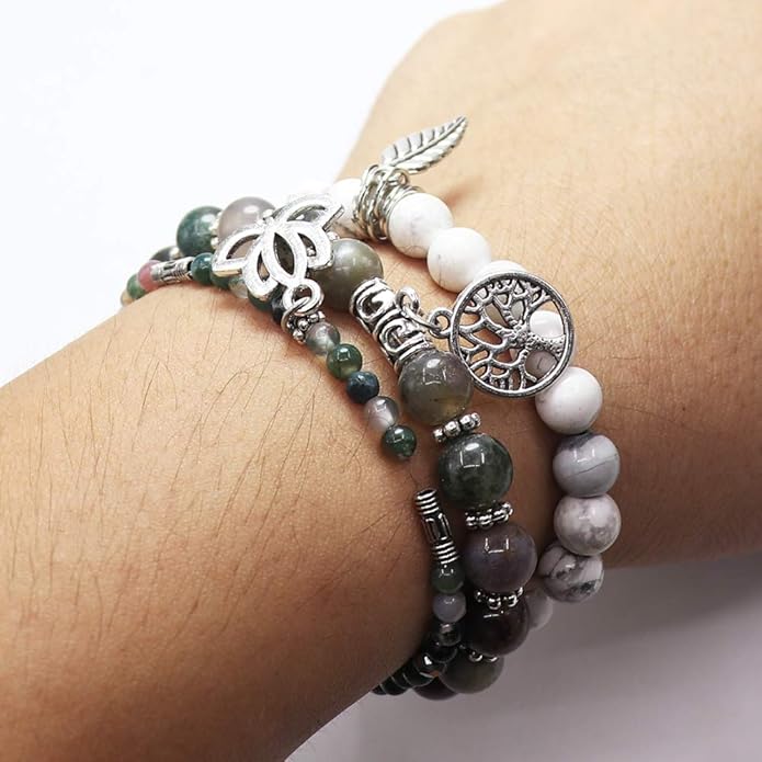 UEUC Tree of Life Yoga Healing Stone Bracelets,Multilayer Lotus Chakra Stone Reiki Bracelet Sets,Anxiety Crystal Natural Stone,for Women Stress Relief