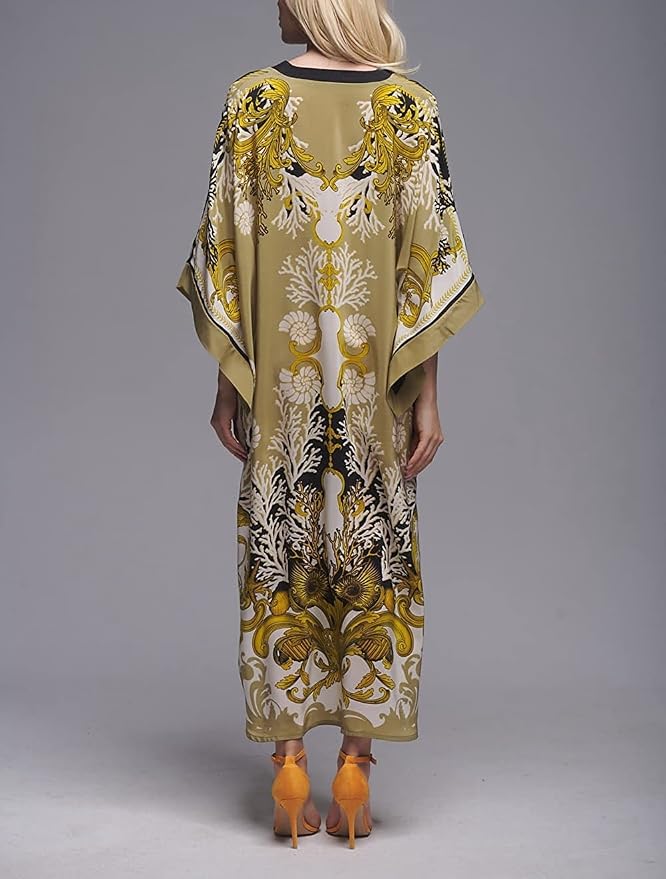 Venasha Womens Caftan Floral Print Kaftan Dress Short Sleeve Swimsuit Cover up Loungewear for Summer