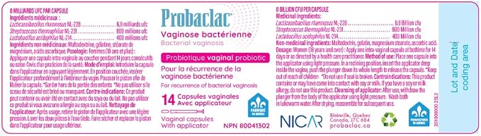 Probaclac Vaginal Probiotic for BV | Bacterial Vaginosis Formula | Clinically Approved | Reduces Recurrence of BV | Balances pH & Maintains Feminine Health | Probiotics for Women (1)