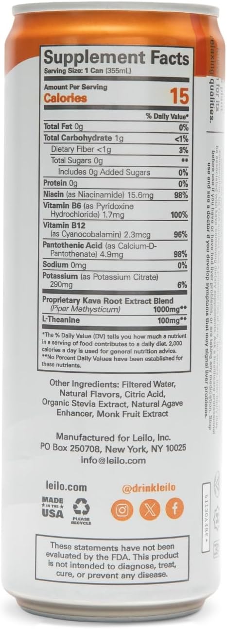 Leilo | Kava Powered Moscow Mule Mocktail Drink | Sugar-Free & Non-Alc Functional Relaxation Support | 12 fl oz Cans (Pack of 12)